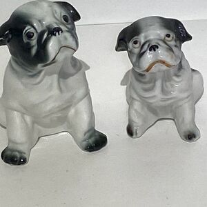 Vintage Ceramic Pug Dog Figurines Set of 2 Black White Porcelain Japan‎ Decor